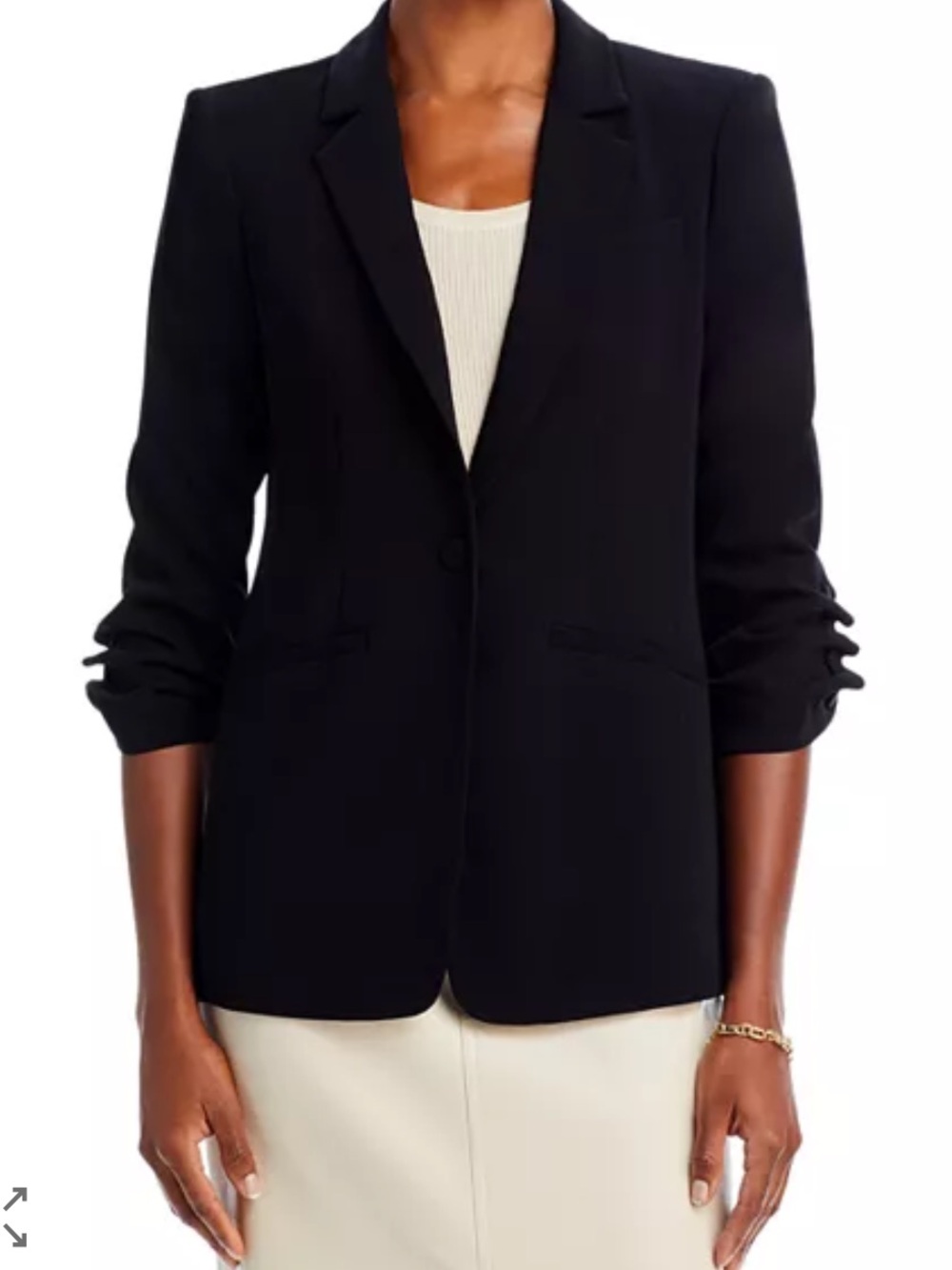 cinq a sept Black Tailored Ruched-Sleeve Blazer